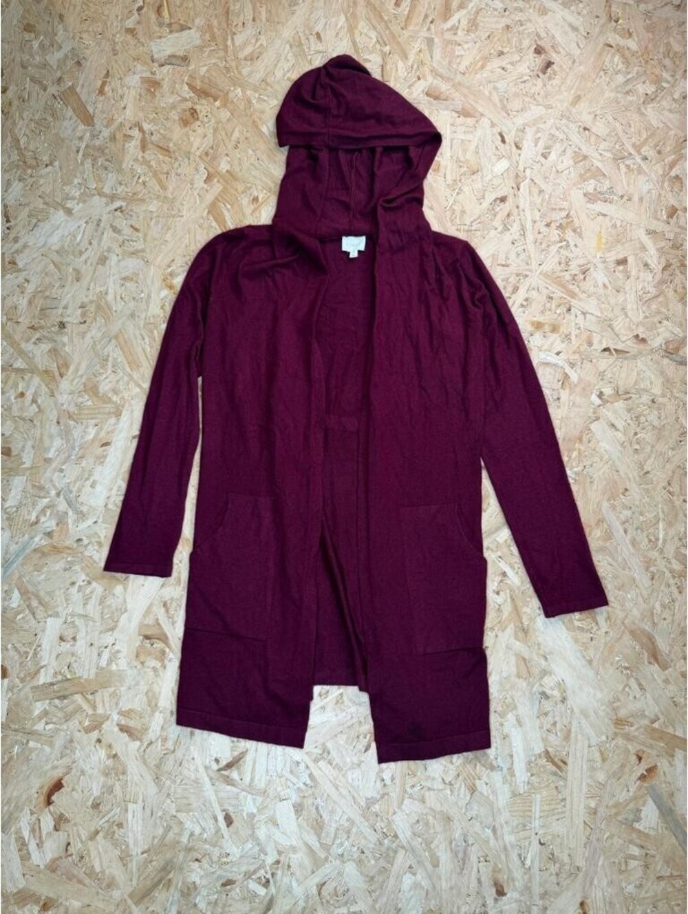Cyrus Womens Medium Burgundy Knit Hooded Cardigan Sweater Open Front Pockets